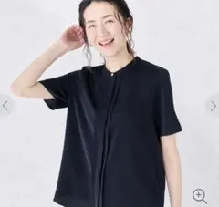 AOKI シルキーサテンピンタックブラウス 半袖ブラウス ネイビーのサムネイル