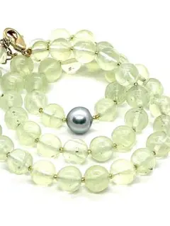 【あこや真珠】本真珠ブルーグリーンパール＆プレナイトネックレス　マスカットカラー