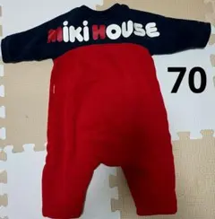 ミキハウス　ロンパース ミキハウスバックロゴロンパース　赤×紺 70サイズ