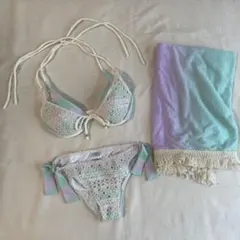 レディース ビキニ パレオ 3点セット グラデーション レース　美品　未着用品のサムネイル