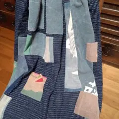 美品✨ 45R ツギハギ天竺のスカート インディゴ パッチワーク風 R刺繍