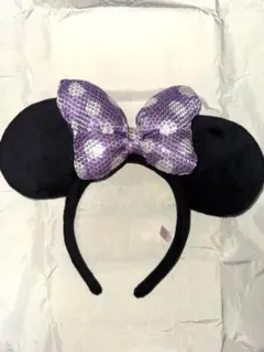 ディズニー カチューシャ 紫 スパンコール ミニー