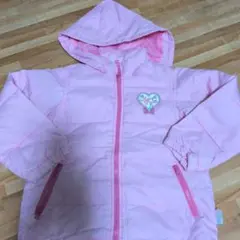お値下げ、メゾピアノ、ピンク ハート刺繍 フード付きダウンコート