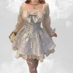 水色 リボン付き フレアワンピース 韓国 LIZLISA ロリータ 量産型