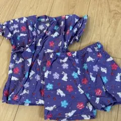 ウサギと花柄の紫色甚平セット　女の子　男の子　夏　お祭り　可愛い　目立つ