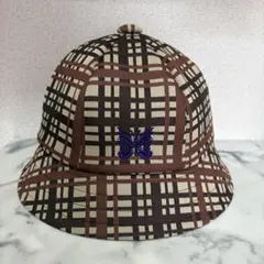 【美品】Needles ニードルズ バケットハット 蝶刺繍 チェック柄 Mサイズ
