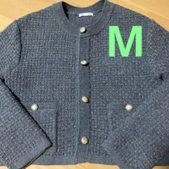 フリンジダブルポケットニットジャケットMサイズGU グレー