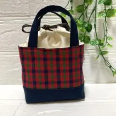 小さなトートバッグ型ポーチ（赤いチェック）