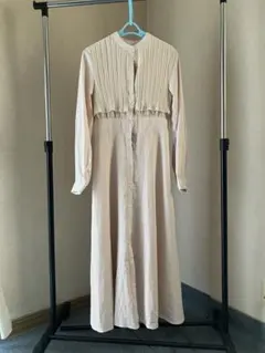 JUNOAH ジュノア　長袖ロングワンピース　ベージュMサイズ