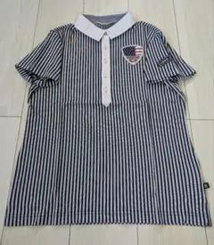 【マンシングウェア】ゴルフウェア レディース 半袖ポロシャツ ストライプ柄 L