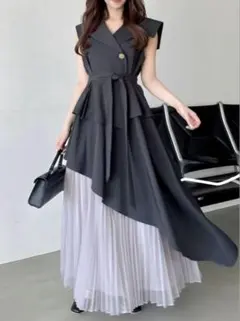 dazzlin アシメプリーツトレンチワンピース チャコールグレー