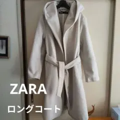 ZARA フード付きロングコート オフホワイト S 裏地無し