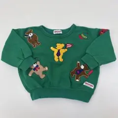 （美品）ミキハウス クマ刺繍 緑 トレーナー　80-90サイズ
