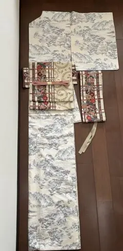 【美品】白大島紬 単衣 訪問着 着物セット 洒落帯 作り帯