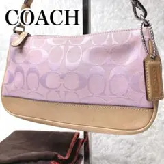 希少　コーチ　アクセサリーポーチ　シグネチャー　キャンバス　レザー　肩掛　ピンク