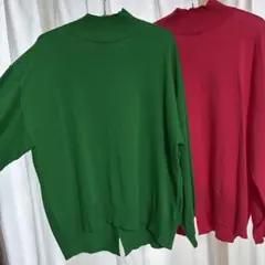グリーン/ピンクの長袖ニットセーター Lサイズ 1点
