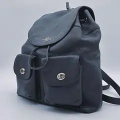 大人の落ち着いたネイビー　COACH レザーリュック ターンロック　 ネイビー