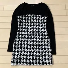 1.5 DURAS デュラス 千鳥格子柄 ミニワンピース ブラック 総柄 F