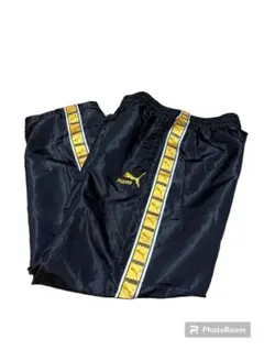 90s PUMA プーマ トラックパンツ 黒 黄 シャカシャカ XL ゆるダボ