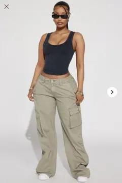 ファッションノバ　新品XSカーゴパンツ カーキ ワイドフィット　ドロスト付き