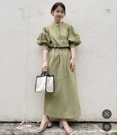 Kastaneカスタネ ギンガムサッカーアレンジ7分袖ワンピース