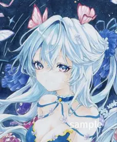 m*可様 手描きイラスト＊原画＊白い彼岸花と君＊アナログ＊色紙 ＊コピック＊オリ m*可様 手描きイラスト＊原画＊白い彼岸花と君＊アナログ＊色紙