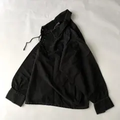 ビンテージ ユーロ 後染めブラック チロル？ リネン レースアップ プルオーバー