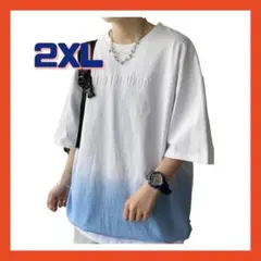 2XL tシャツ メンズ 夏服 半袖 五分袖 グラデーション 大きい サイズ