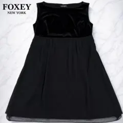 美品 FOXEY VELOUR NOIR ワンピース ベロア切替 異素材 黒 M