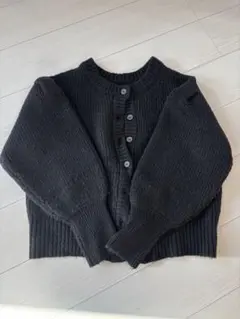 黒いリブ編み長袖カーディガン Fサイズ