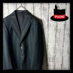 【ストライプ柄テーラードジャケット】極美品☆総柄☆モッズ☆ダークグリーン☆S〜M