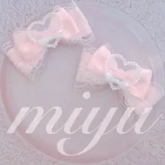 ヘアクリップ　（ハートリボンモチーフ♡ピンク）　ロリィタ　量産型　推し　ヘアメ