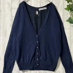 anyFAM 前後異素材 レース切替 カーディガン ネイビー きれいめ