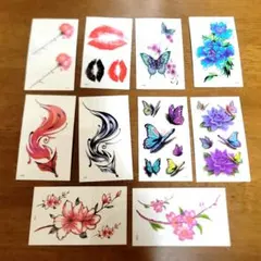 タトゥーシール10枚セット 花・リップ・動物