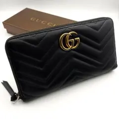 美品！ GUCCI グッチ 長財布 ブラック レザー マーモント 156 - メルカリ
