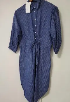 ☆新品、タグ付き☆ザラウーマン　ストライプシャツワンピース　L　青　白