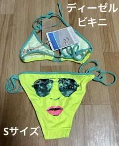 新品★DIESEL★顔プリント★ビキニ★蛍光イエロー★水着★レディース★Sのサムネイル
