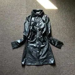 RETROD フェイクレザー シャツワンピース ブラック ロング Y2K モード