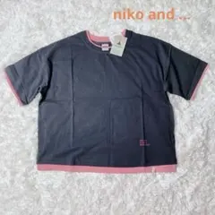 ✨美品✨niko and ...レイヤーライクTシャツ　　L　チャコール×ピンク
