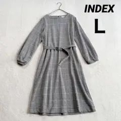 【インデックス】ロングワンピース(Ｌ)グレンチェック柄 Ａライン ウエストベルト