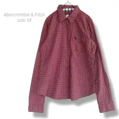 【アバクロンビー&フィッチ】✨良品✨チェック柄長袖シャツ M レッド 綿100%