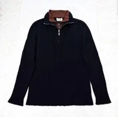 HERMES カシミヤ混 ダブルハーフジップセーター レザープル ユニセックスのサムネイル