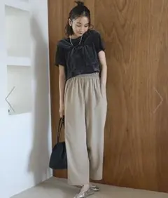 coen とろさらイージーワイドパンツ ベージュ