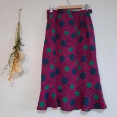 ちりめん マーメイドスカート 奇抜カラー サイドファスナー ドット模様 裏地あり