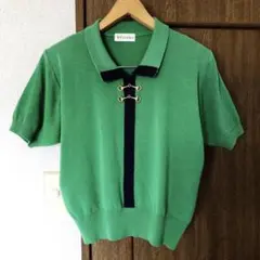 V.V.TIANO レディース 半袖 コットン セーター M寸 グリーン 古着
