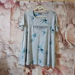 ✨大きいサイズ！ブルー系花柄！フレアーさらさら T シャツチュニック！✨