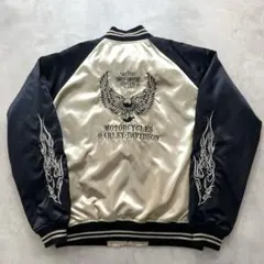 美品/激レア✨ハーレーダビッドソン スカジャン ファイヤー×イーグル 黒 Lのサムネイル