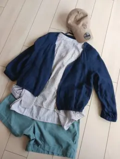 上品ネイビー★リネンレーヨン混ジップカーデ★冷房日焼け対策オフィス羽織り★のサムネイル