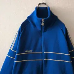 良品☆超希少☆アディダス 刺繍ロゴ トラックジャケット 80s 西ドイツ 青×金