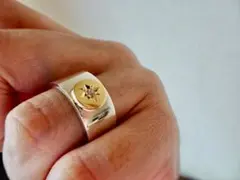 仁尾彫金『一つ星レッドジルコニア、ファイヤーパターン楕円の印台